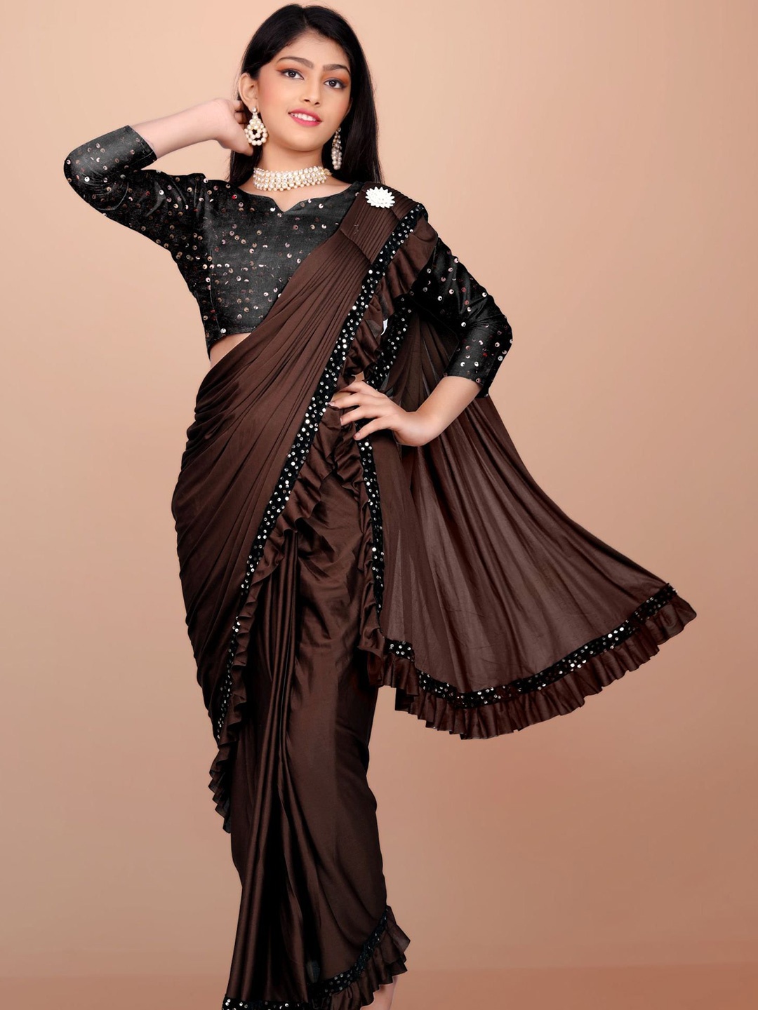 

Aika Sequinned Ready to Wear Saree, Brown