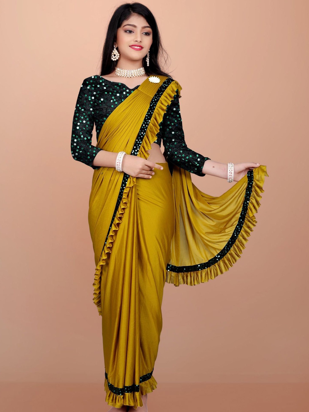 

Aika Embellished Sequinned Ready to Wear Saree, Mustard