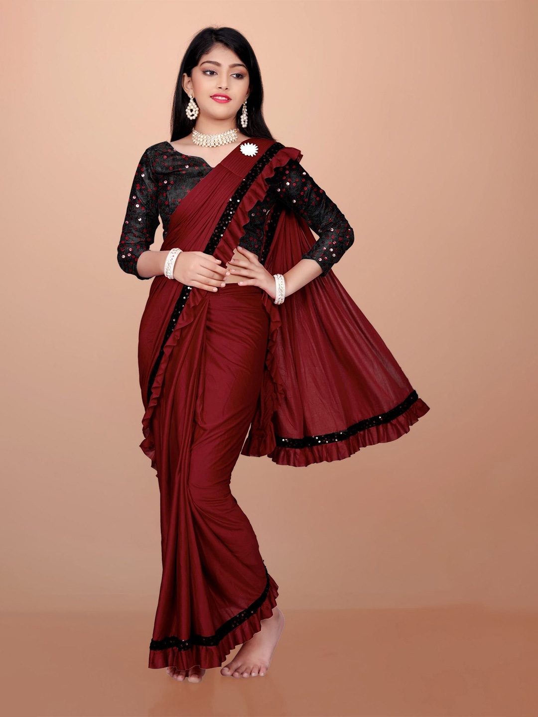 

Aika Sequinned Saree, Maroon