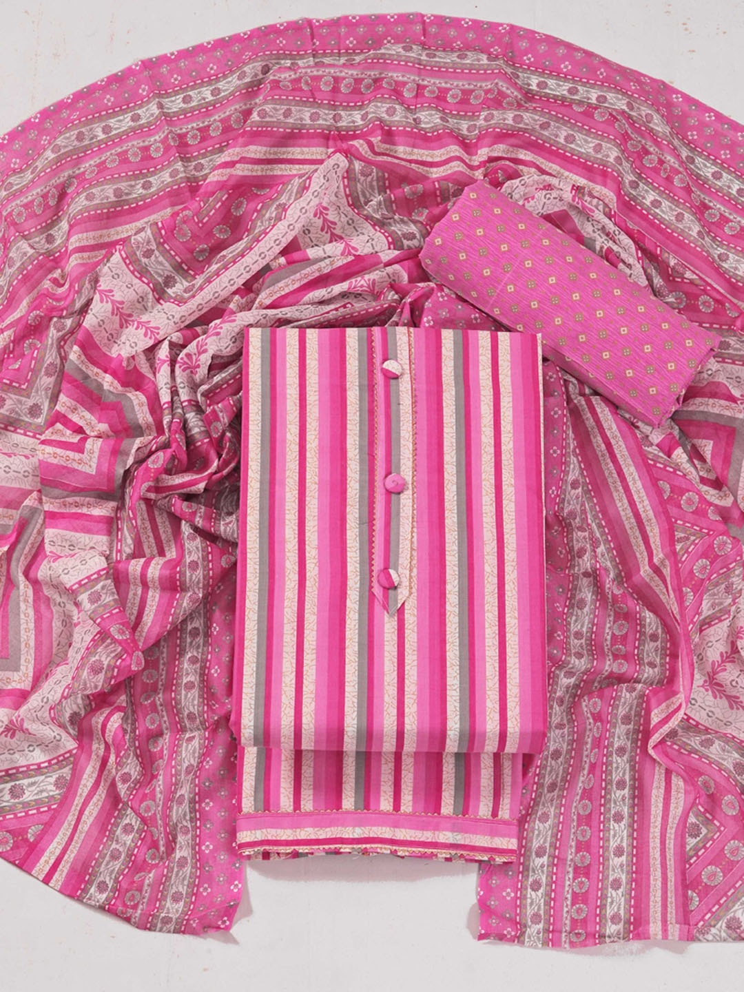 

KALINI Striped Gotta Patti Cotton Unstitched Dress Material, Pink