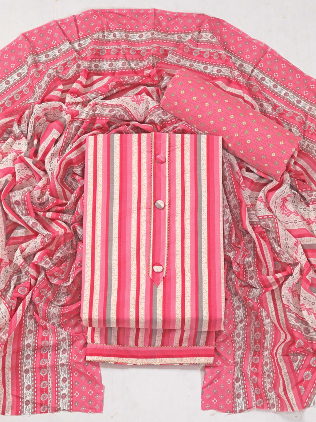 

KALINI Striped Gotta Patti Cotton Unstitched Dress Material, Peach
