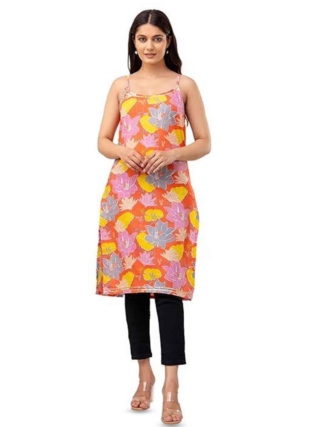 

Madnoo Floral Printed Cotton Kurta, Orange