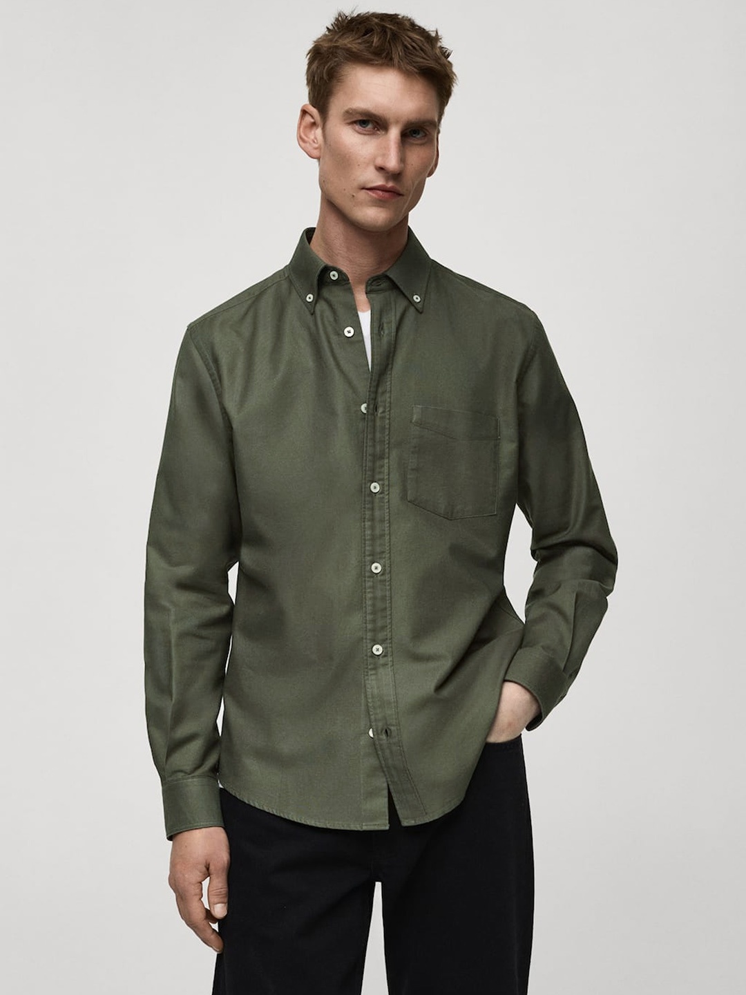 

MANGO MAN Pure Cotton Oxford Weave Shirt, Green