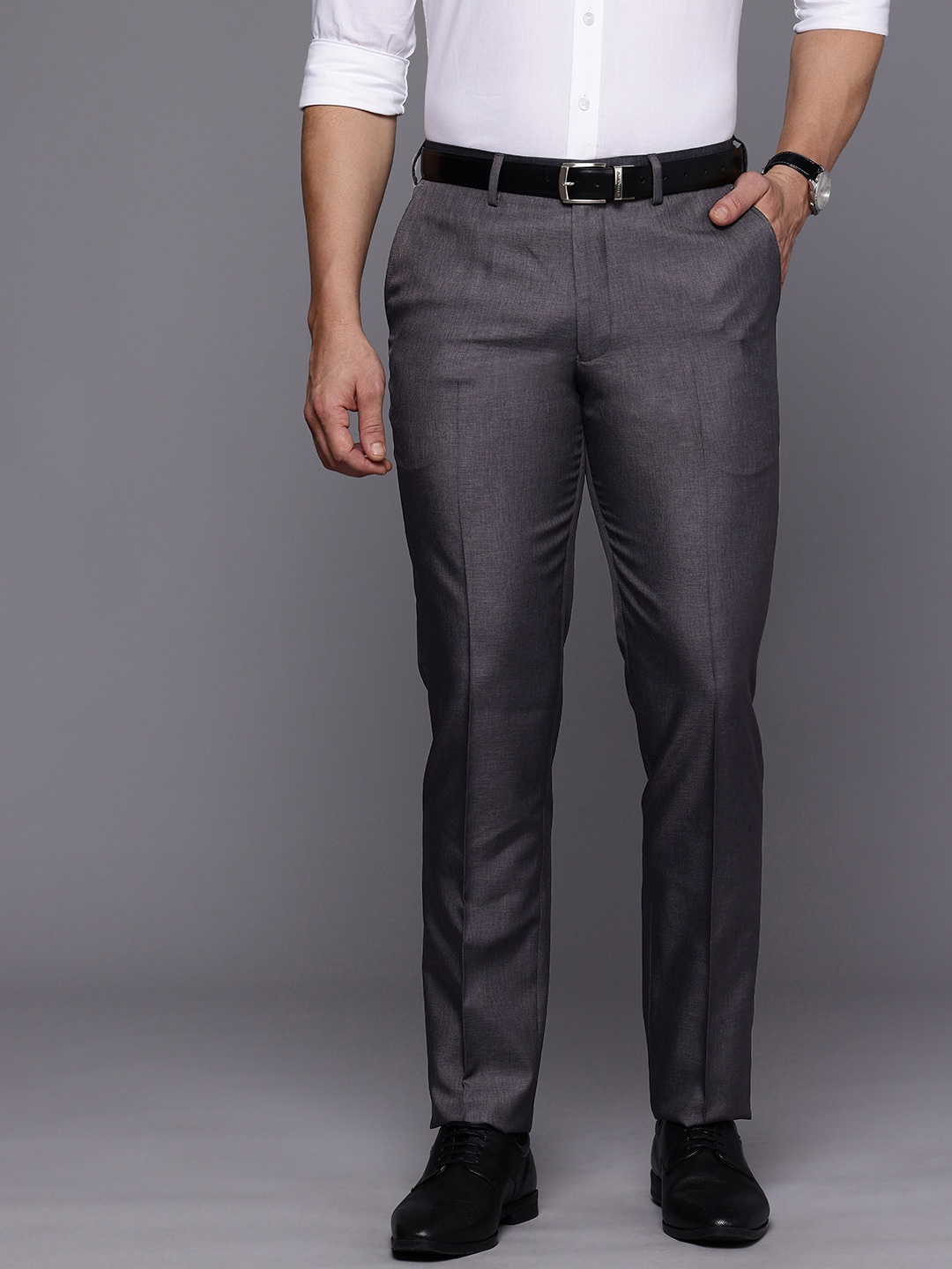 

Theme Men Slim Fit Formal Trousers, Charcoal