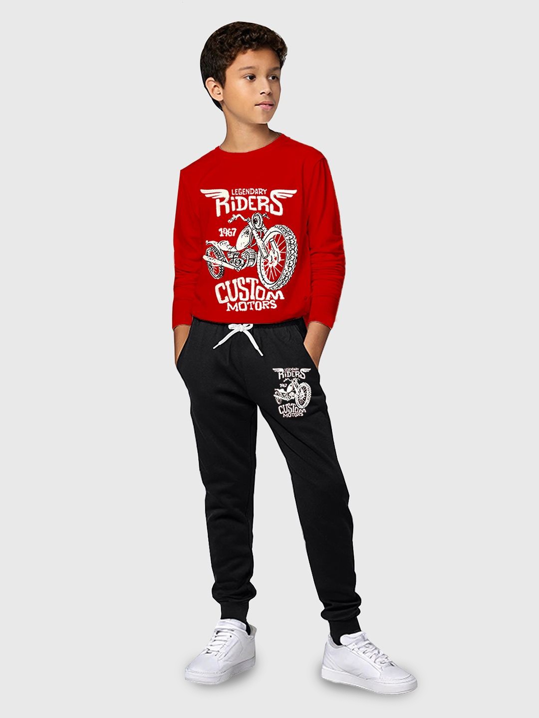 

KUCHIPOO Boys Printed Long Sleeves T-shirt With Joggers, Red