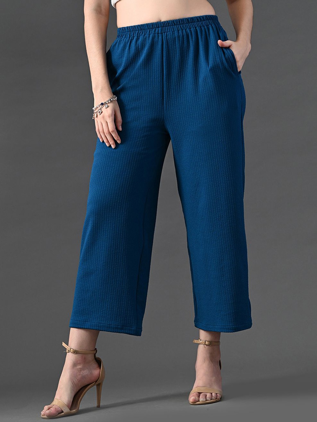 

Myshka Women Relaxed High-Rise Easy Wash Trousers, Blue