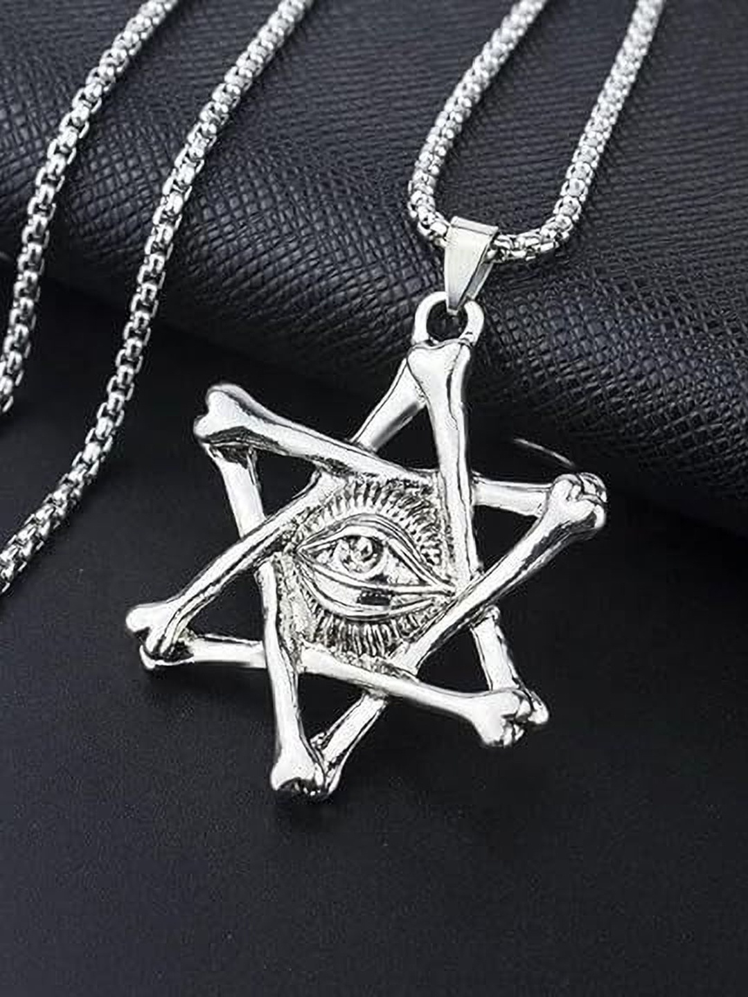 

Lila Unisex Stainless Steel Hexagram Eye Pendant With Chain, Silver