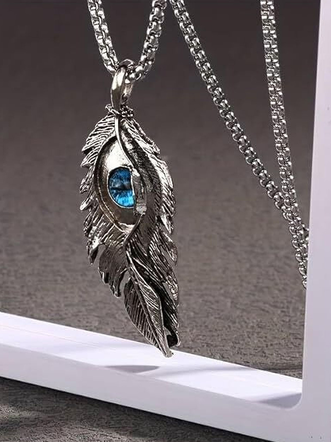 

Lila Stainless Steel Feather Shaped Pendants With Chains, Silver