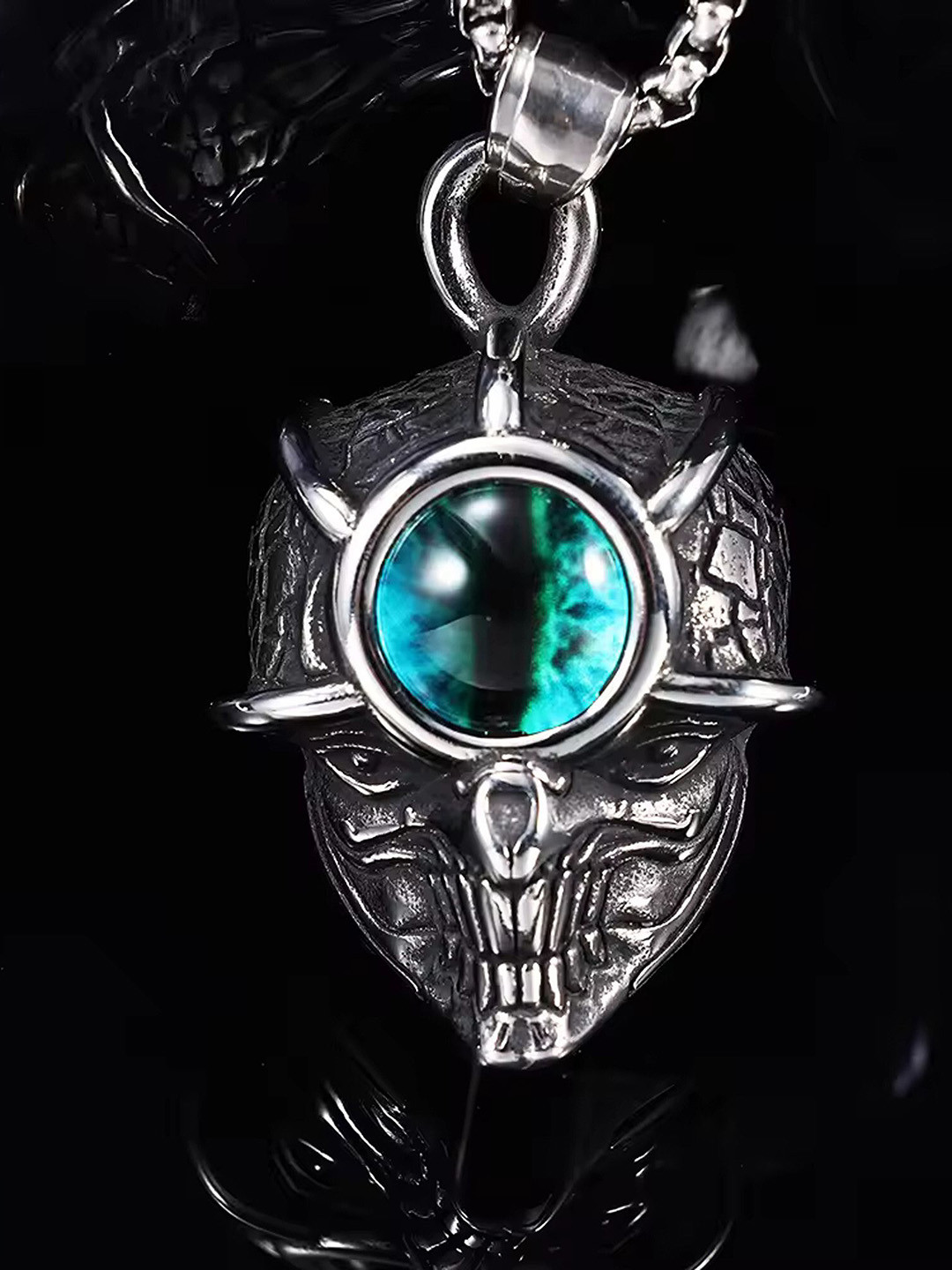 

Lila Stainless Steel Contemporary Demon Eye Pendant with Chain, Silver