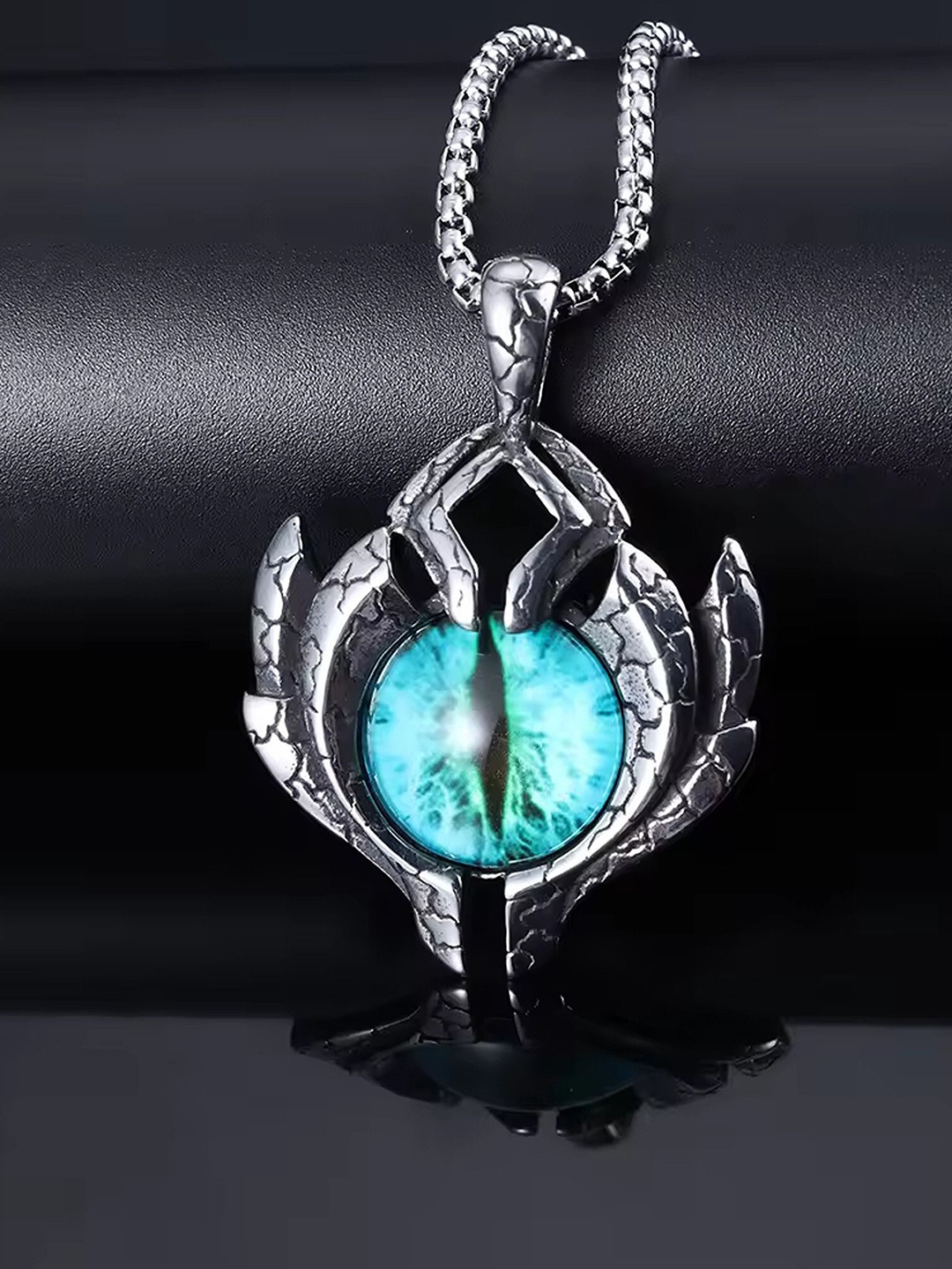 

Lila Stainless Steel Quirky Devil Blue Eye Pendant with Chain, Silver