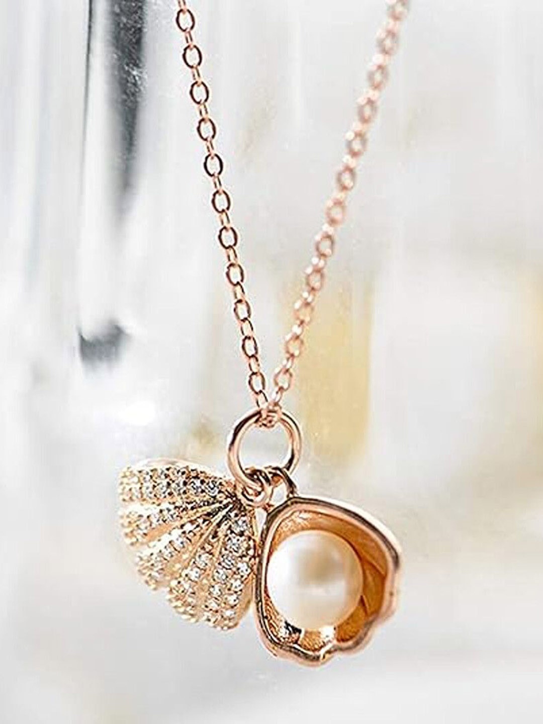 

Lila Stainless Steel Quirky Cubic Zirconia Pendant with Chain, Rose gold