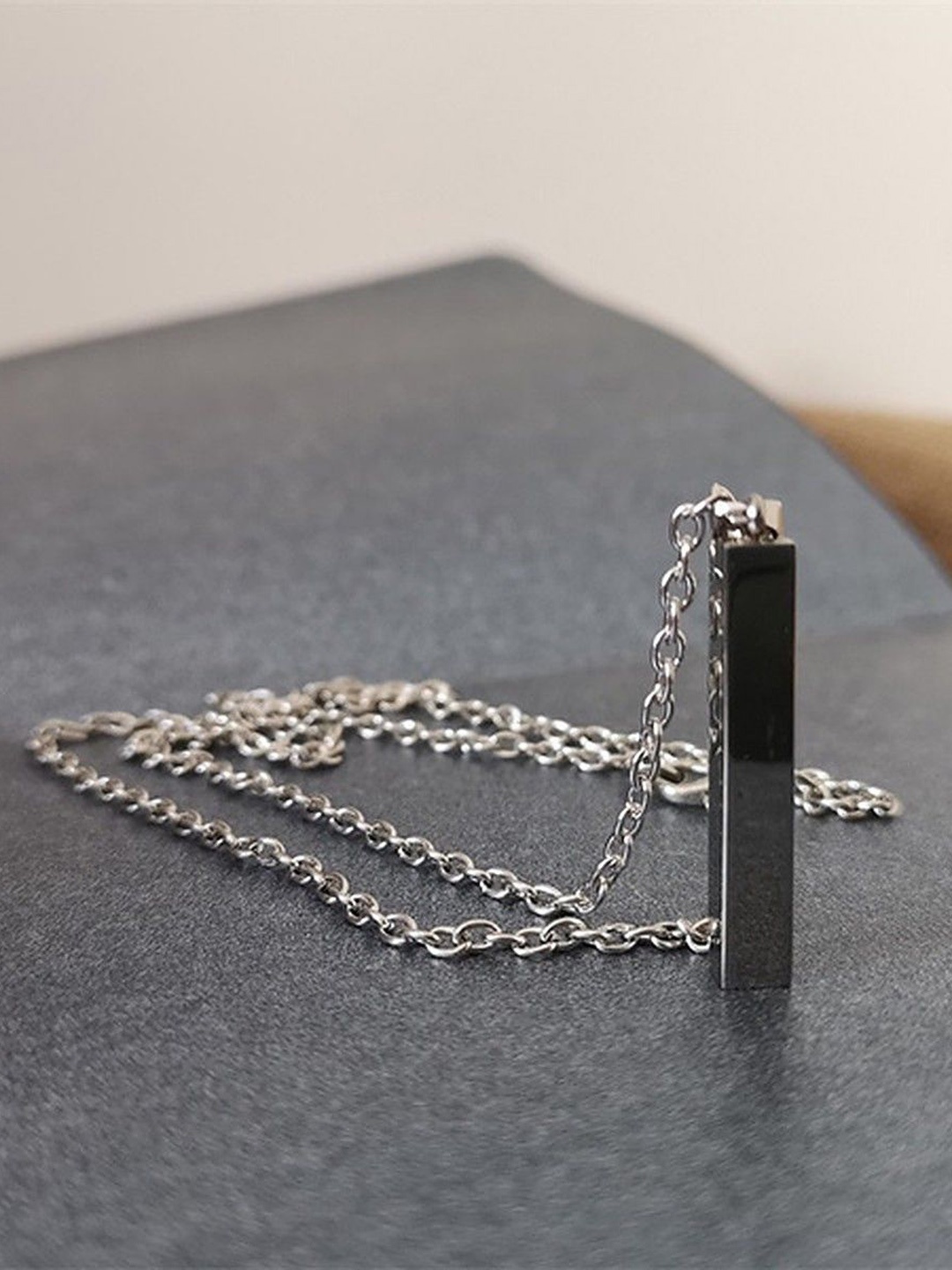 

Lila Unisex Stainless Steel Triangular Pendant With Chain, Silver