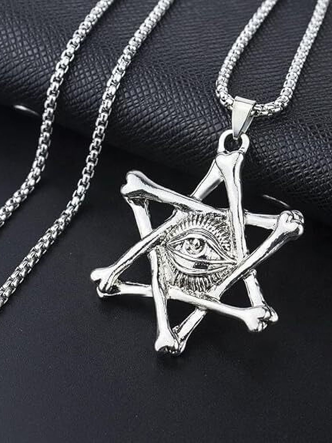 

Lila Unisex Stainless Steel Hexagram Eye Pendant With Chain, Silver