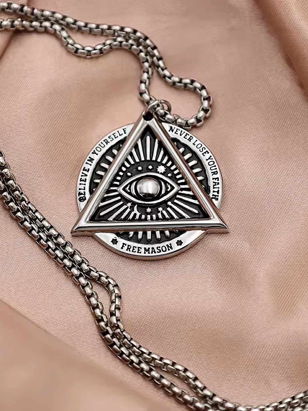

Lila Stainless Steel Oval Dark Devil Eye Pendant with Chain, Silver