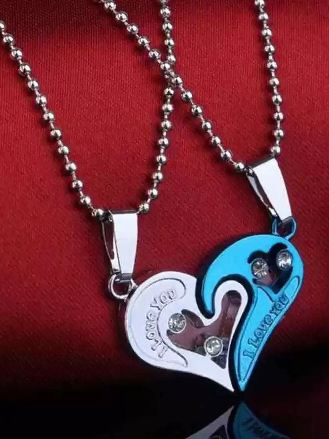 

Lila Stainless Steel Oval Cubic Zirconia Broken Heart Pendant with Chain, Blue