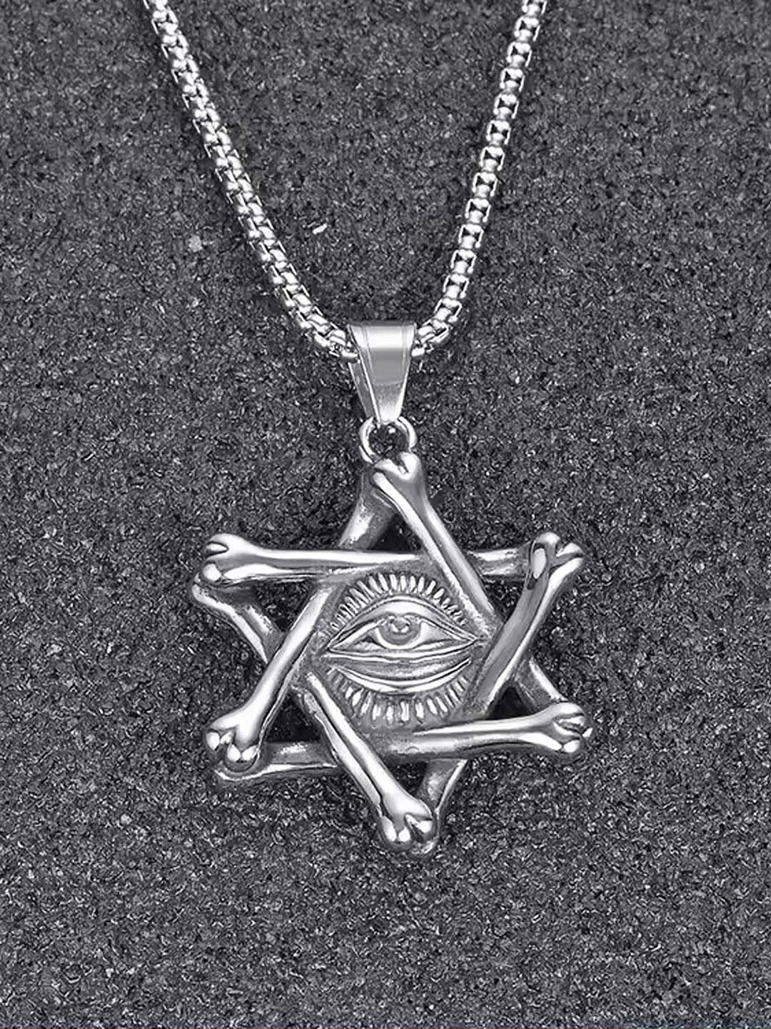 

Lila Stainless Steel Circular Hexagram Eye Pendant with Chain, Silver