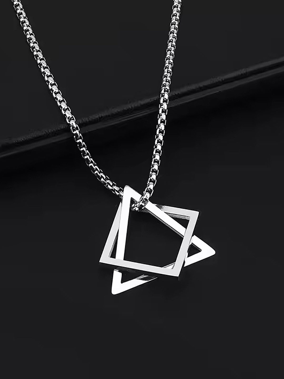 

Lila Stainless Steel Triangular Interlocking Square Triangle Pendant with Chain, Silver