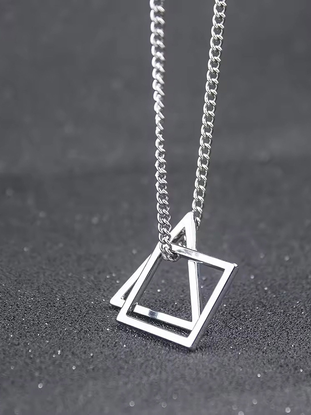

Lila Unisex Stainless Steel Interlocking Square Triangle Pendant With Chain, Silver
