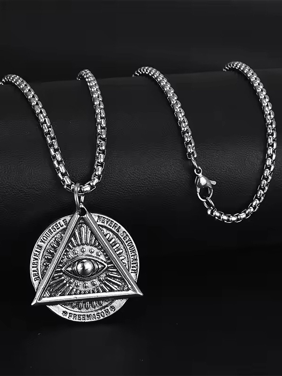 

Lila Unisex Stainless Steel Dark Devil Eye Pendant With Chain, Silver