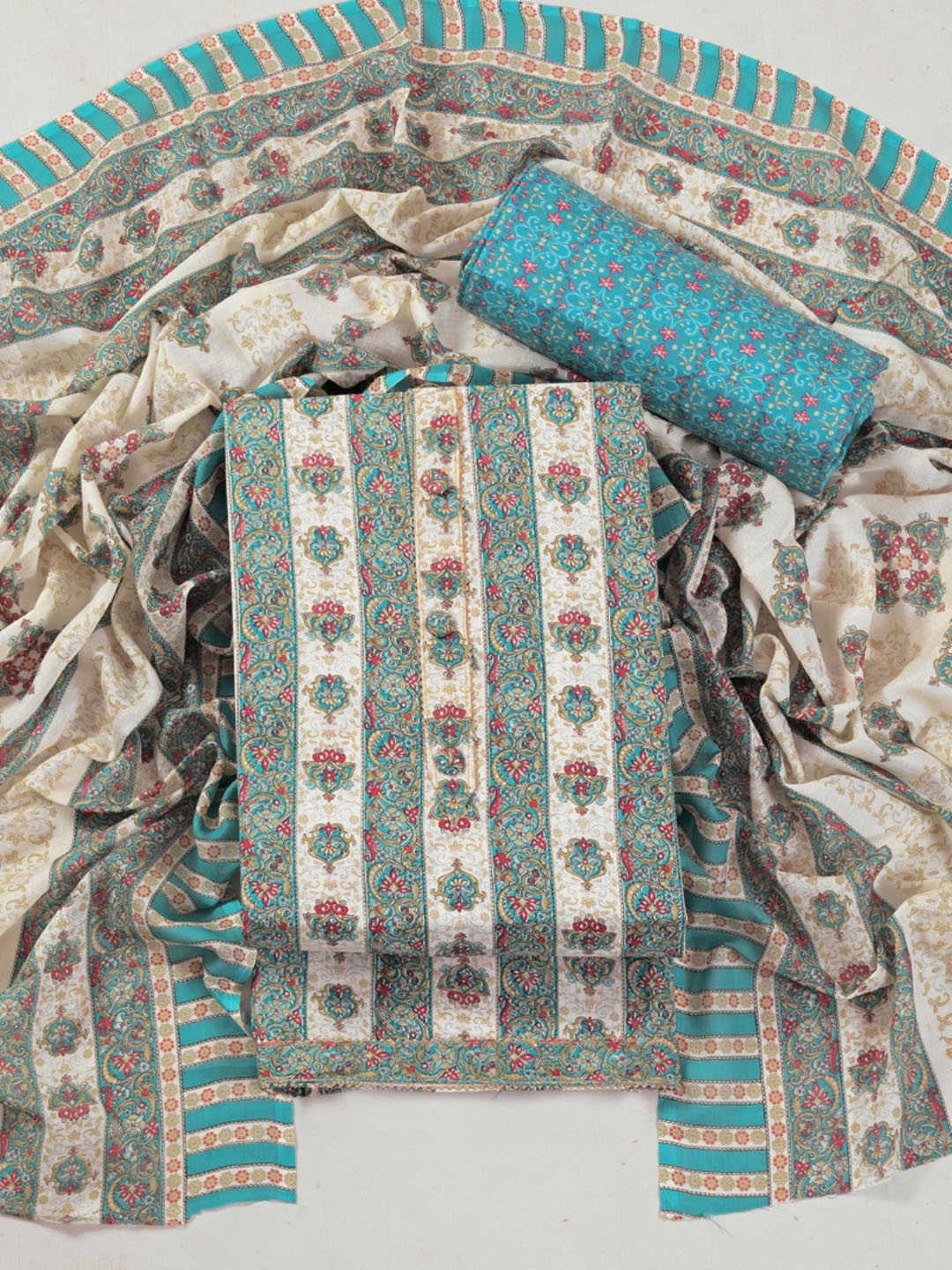 

KALINI Floral Printed Unstitched Dress Material, Blue
