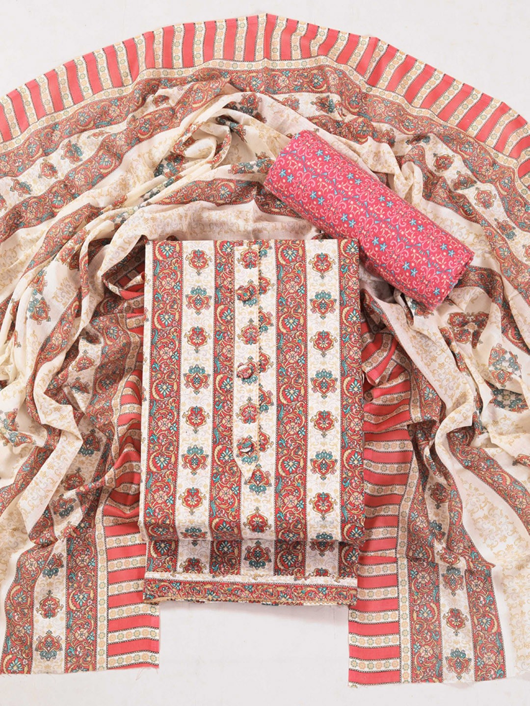 

KALINI Floral Printed Unstitched Dress Material, Peach