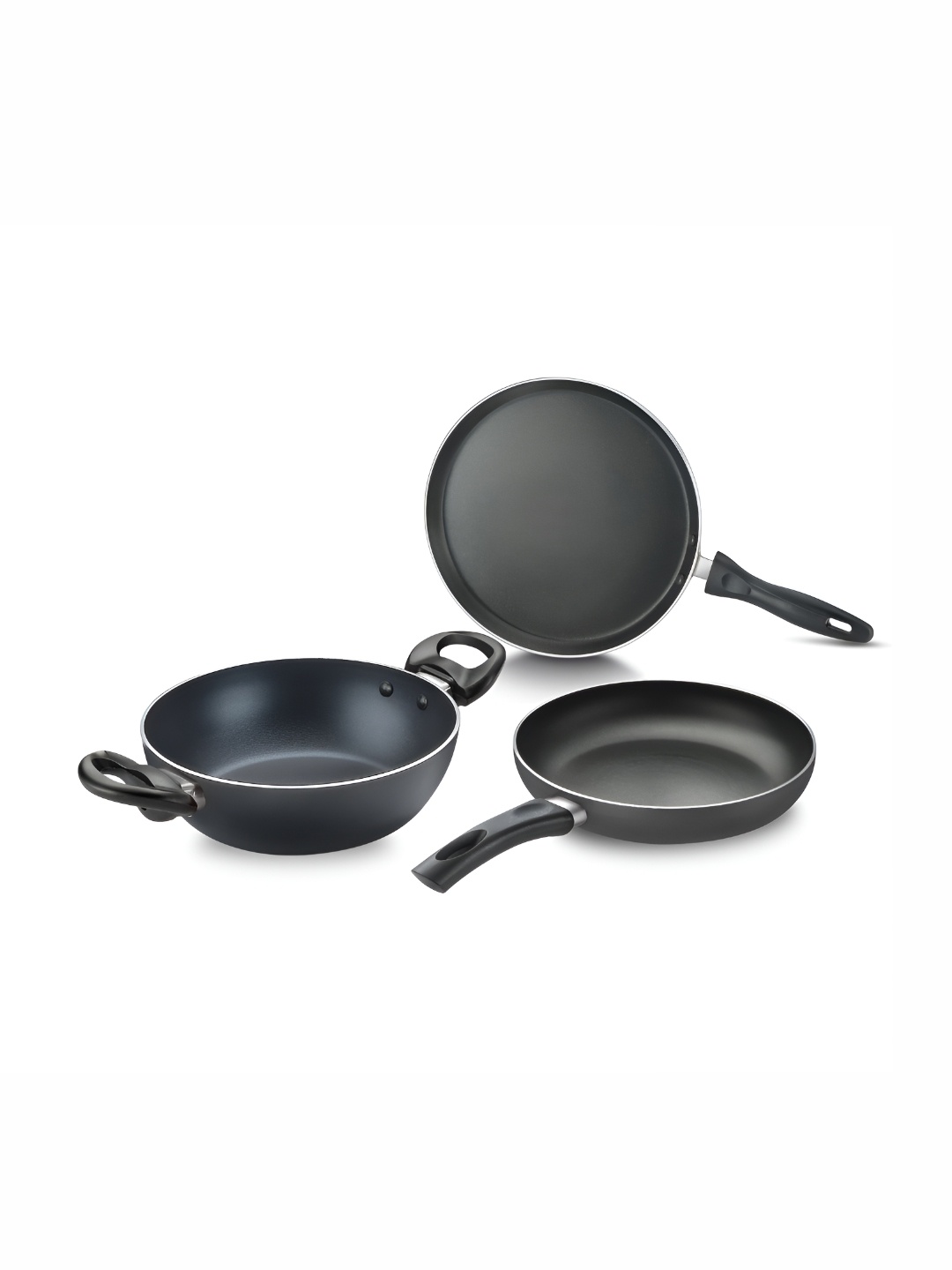 

JUDGE by Prestige ACE Non-Stick Cookware BYK Set of 3-Kadai 20cm+Fry Pan 20cm+Tawa 25cm, Black