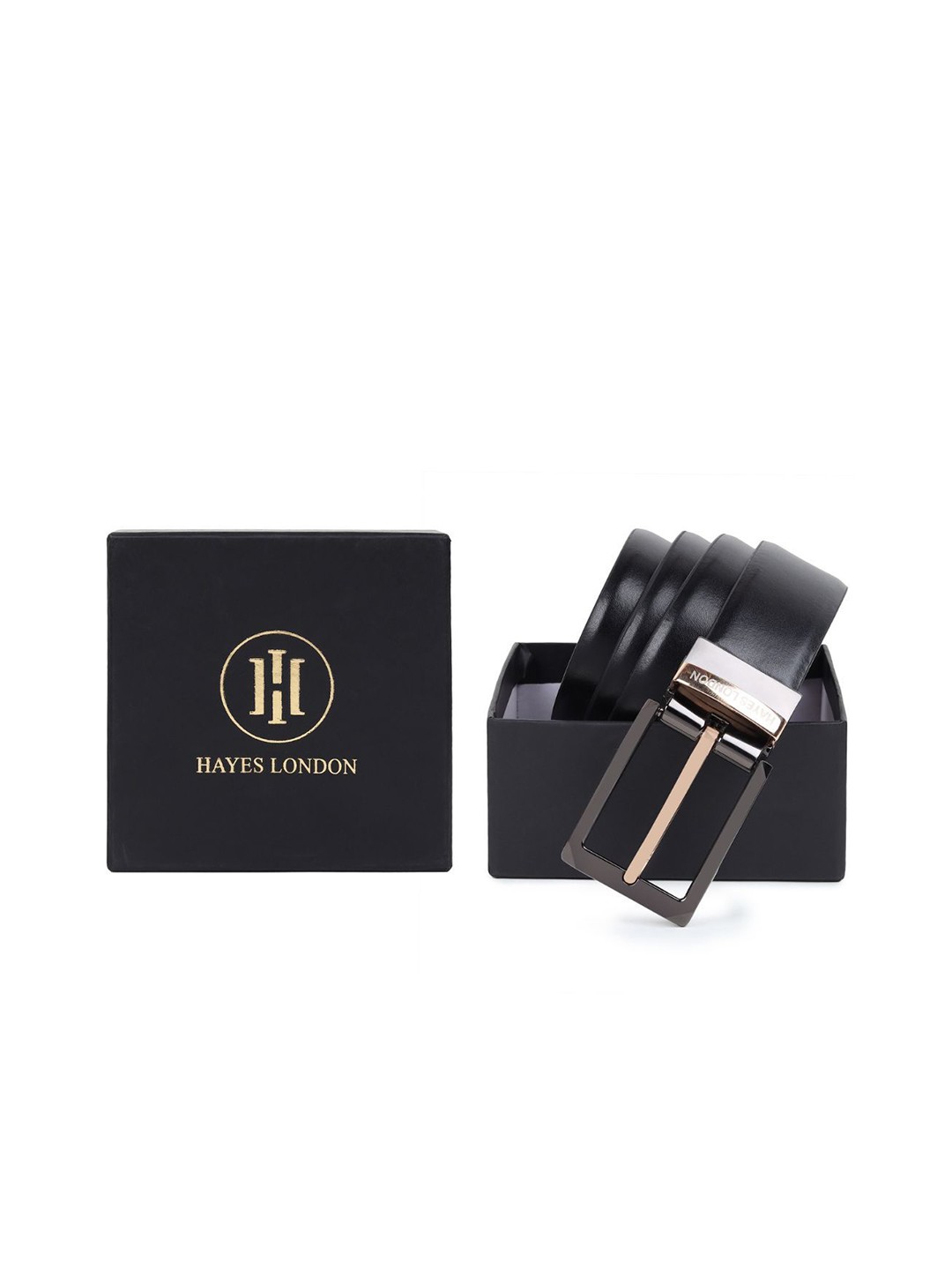 

Hayes London Men Belt Premium Genuine Formal Reversible Leather, Black