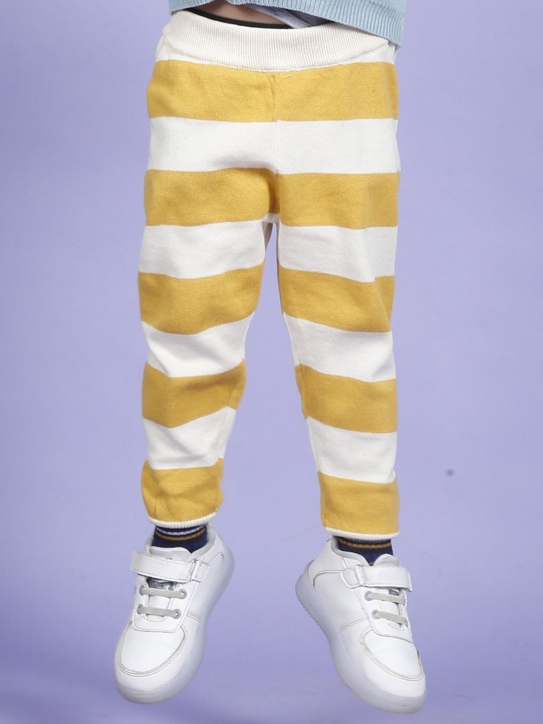 

Greendeer Kids Pure Cotton Striped Mid Rise Joggers, Yellow