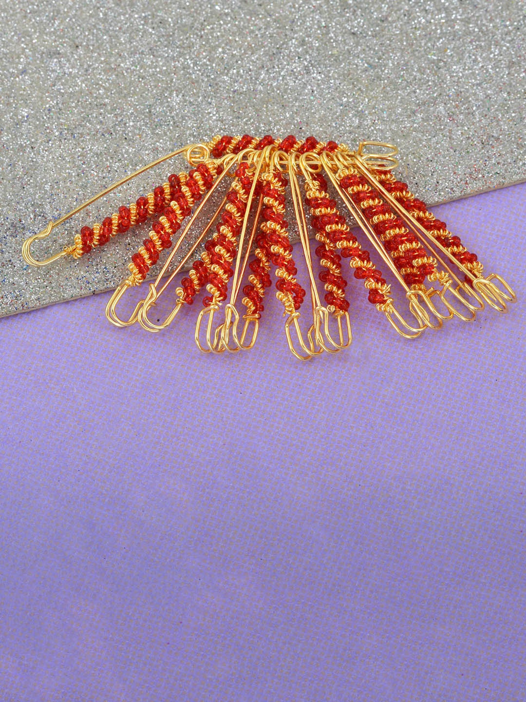 

MEMOIR Set Of 12 Gold-Plated Beaded Studded Saree Pin