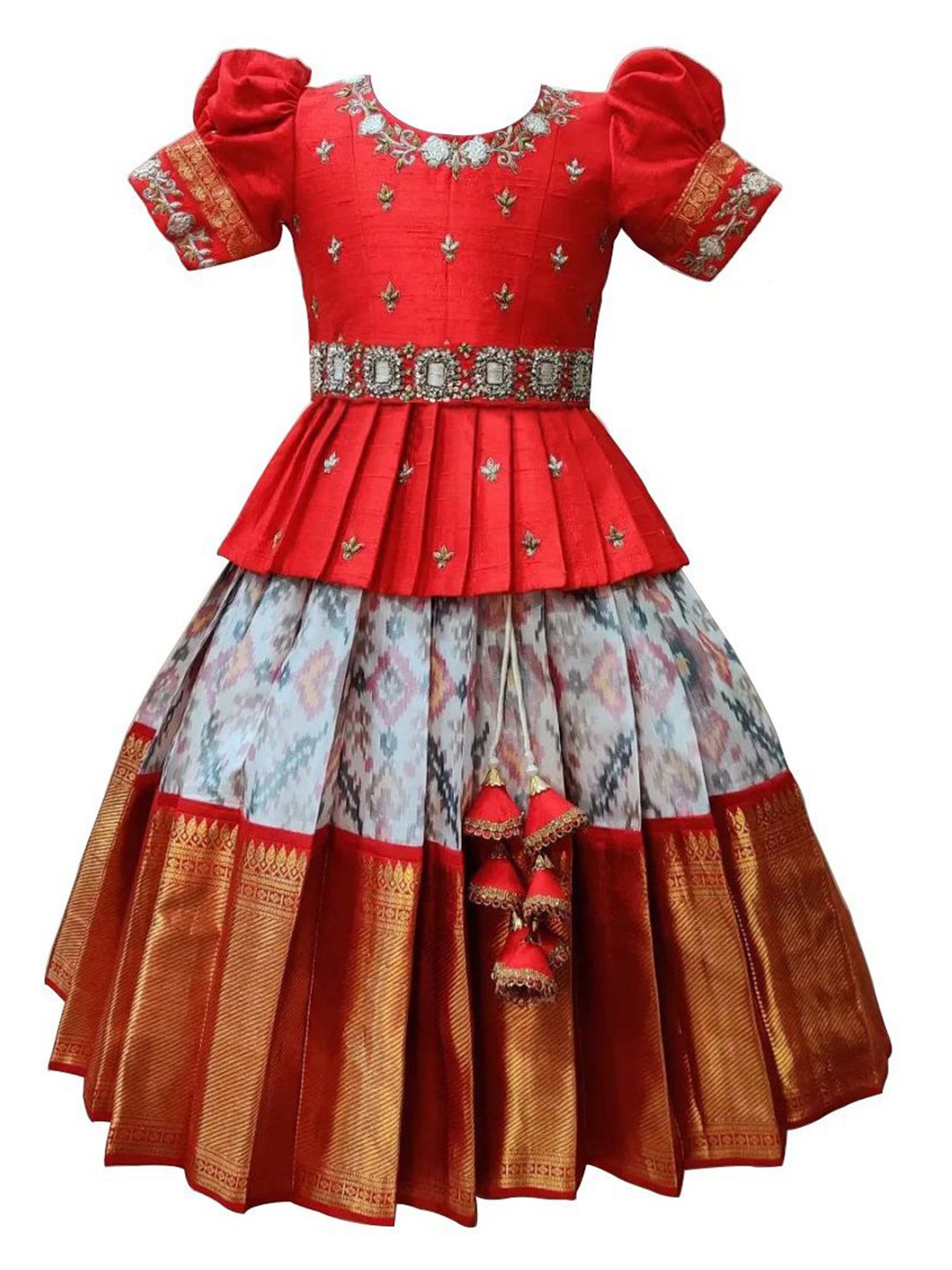 

Wommaniya Impex Girls Embroidered Top With Skirt, Red