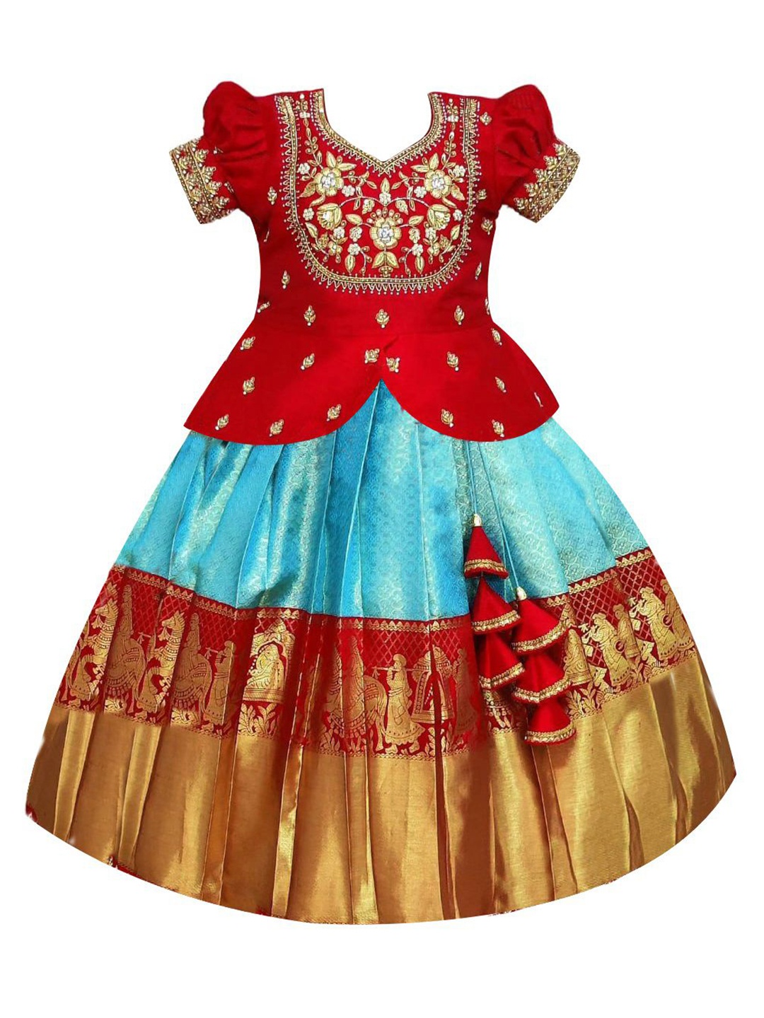 

Wommaniya Impex Girls Embroidered Top With Skirt, Blue