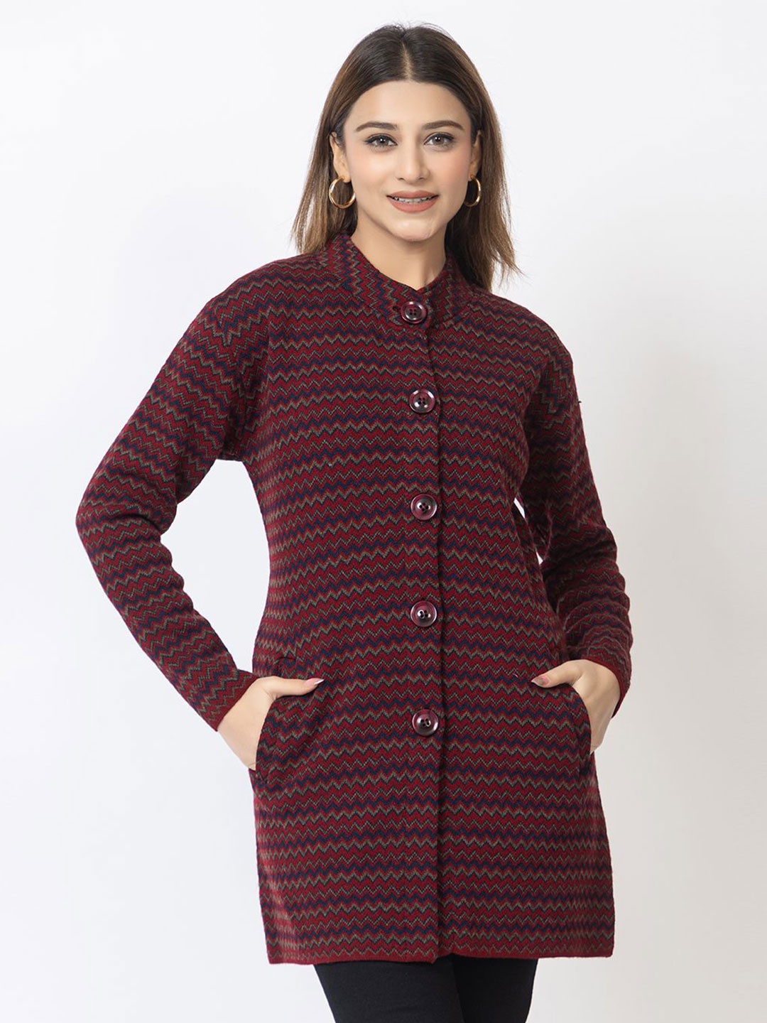 

TWENTY ME Women Chevron Cardigan, Maroon