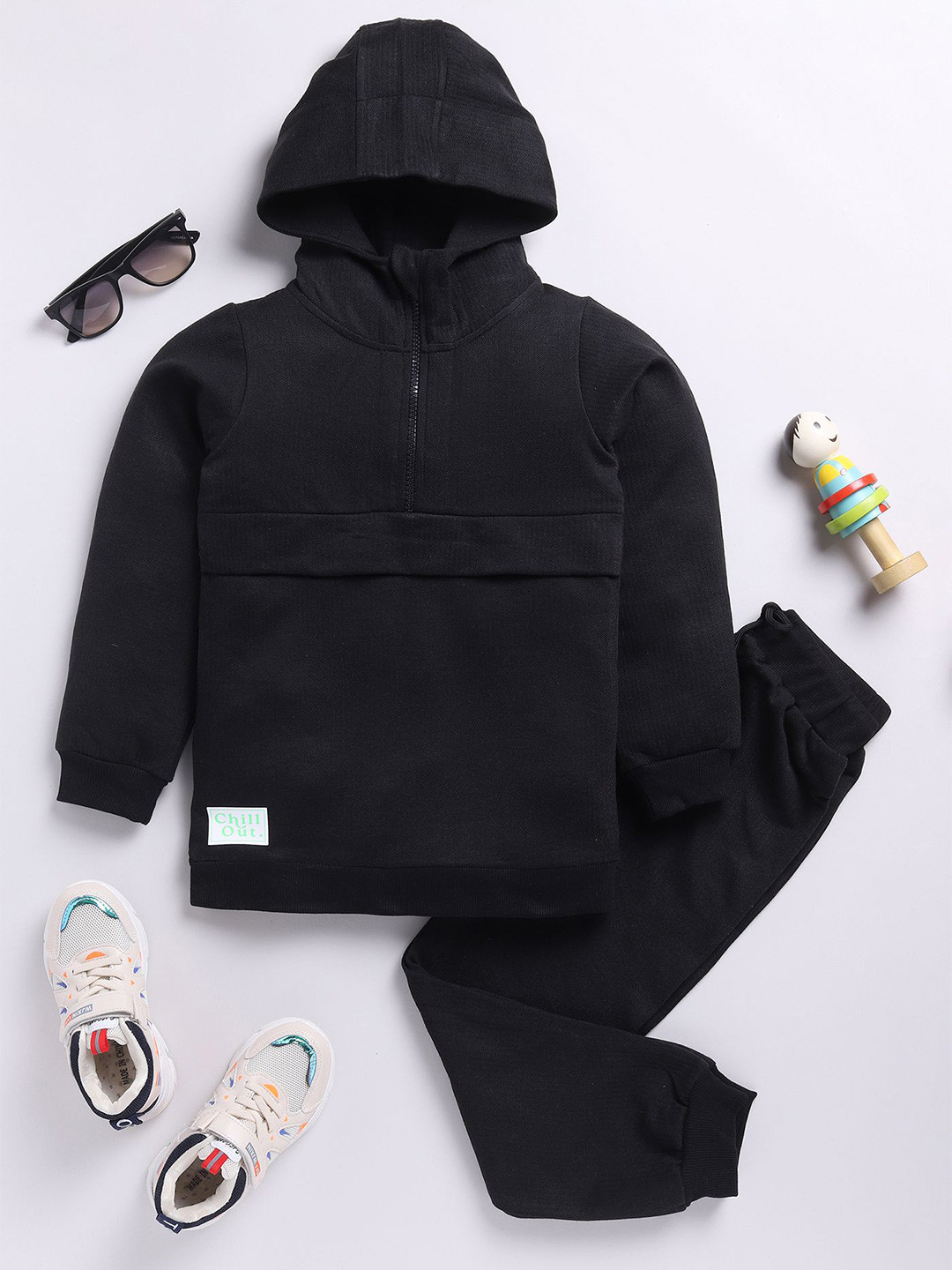 

MIMINO Unisex Kids Hooded Long Sleeves Sweatshirt With Jogger, Black