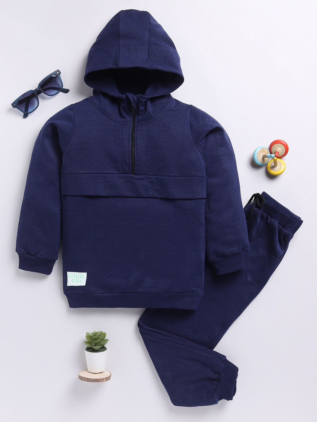

MIMINO Unisex Kids Hooded Long Sleeves Sweatshirt With Jogger, Navy blue