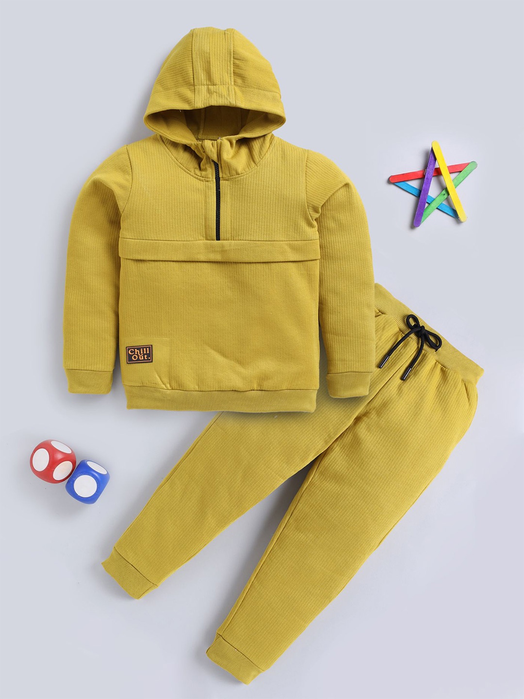 

MIMINO Unisex Kids Hooded Long Sleeves Sweatshirt With Jogger, Mustard