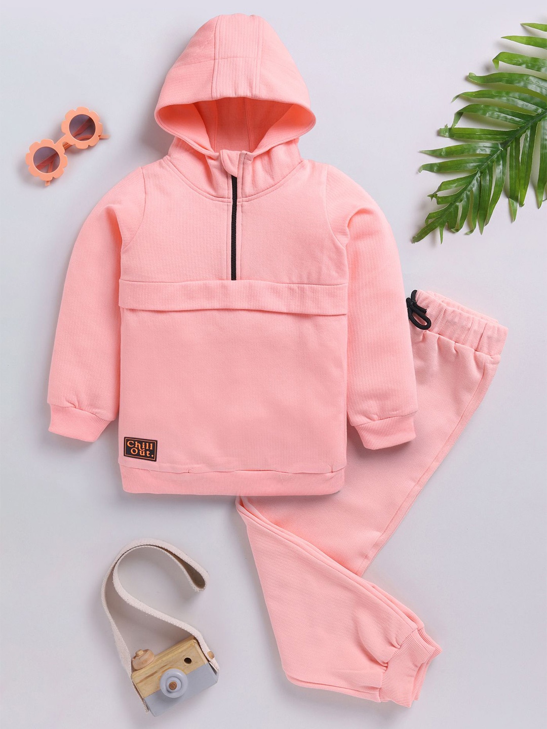 

MIMINO Unisex Kids Hooded Long Sleeves Sweatshirt With Jogger, Pink