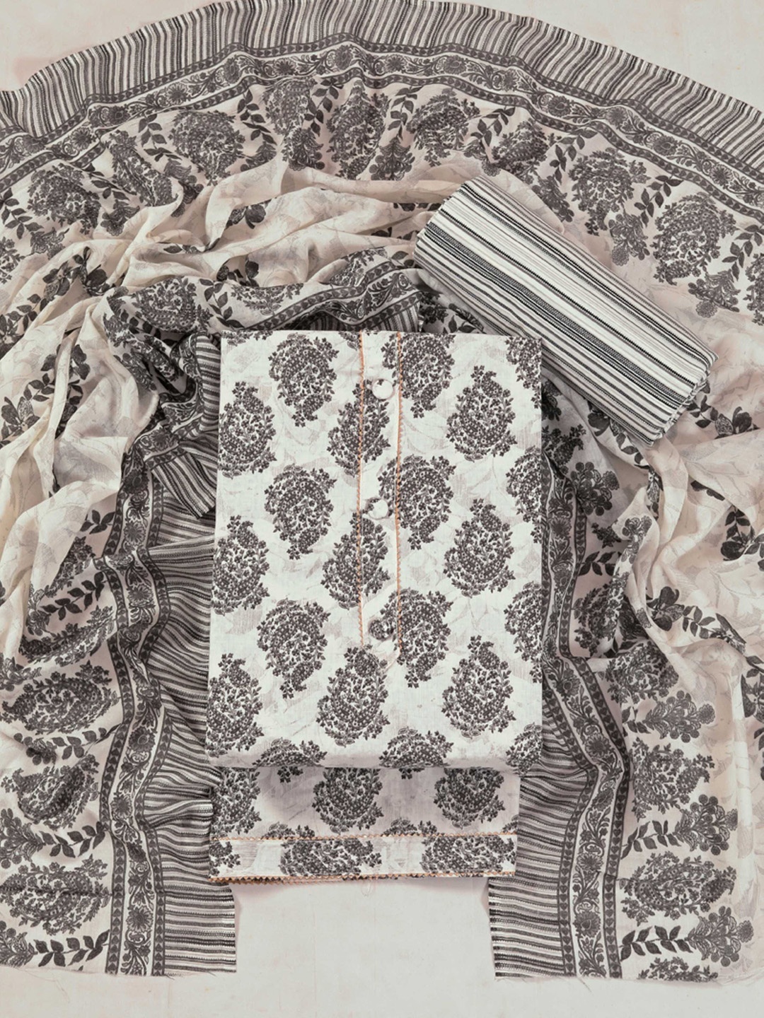 

KALINI Floral Printed Gotta Patti Cotton Unstitched Dress Material, White