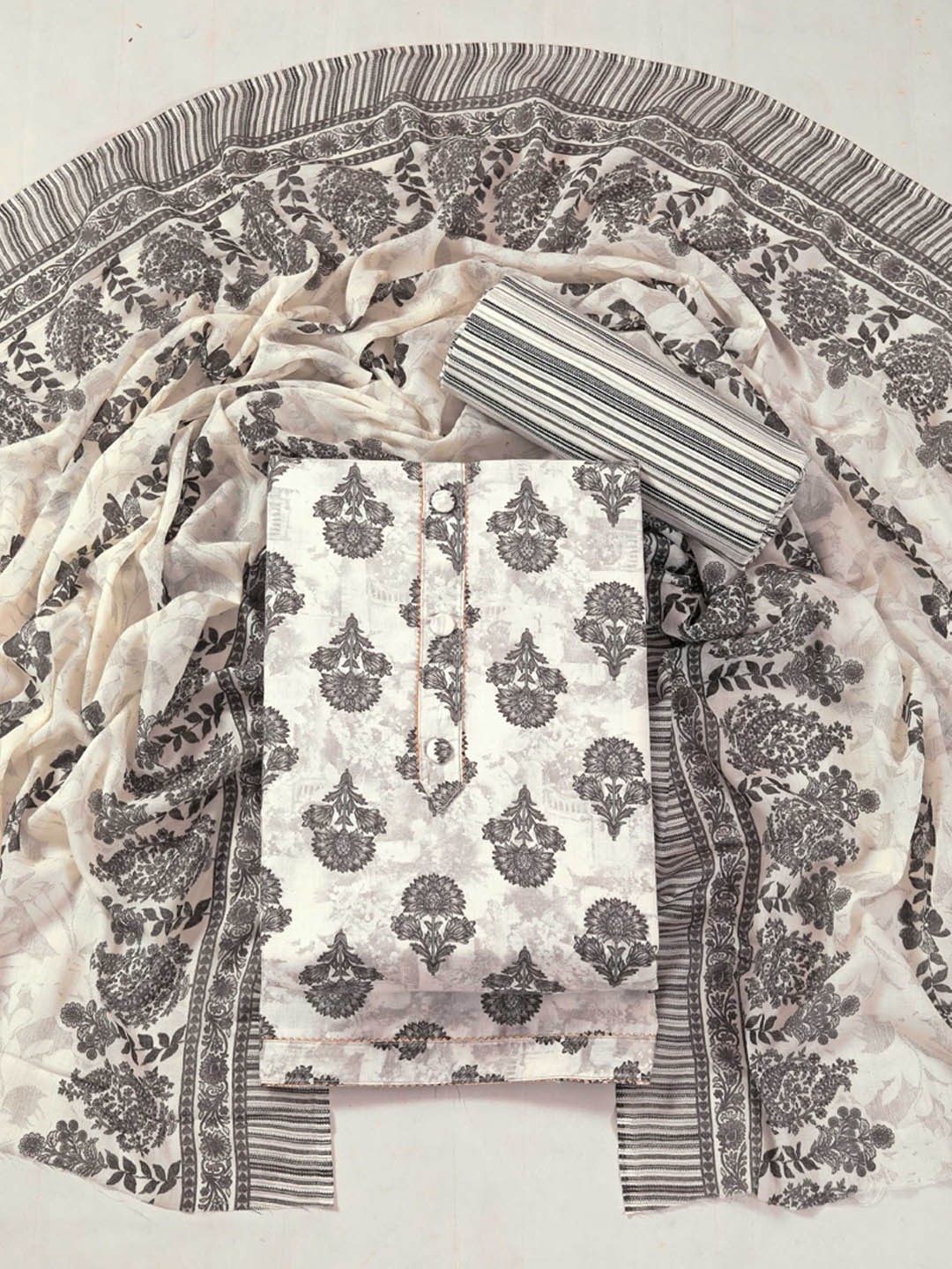 

KALINI Floral Printed Gotta Patti Cotton Unstitched Dress Material, White