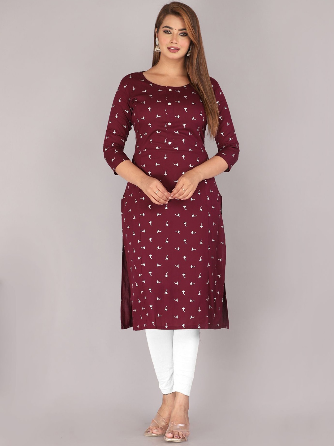 

KALINI Floral Printed Straight Kurta, Maroon
