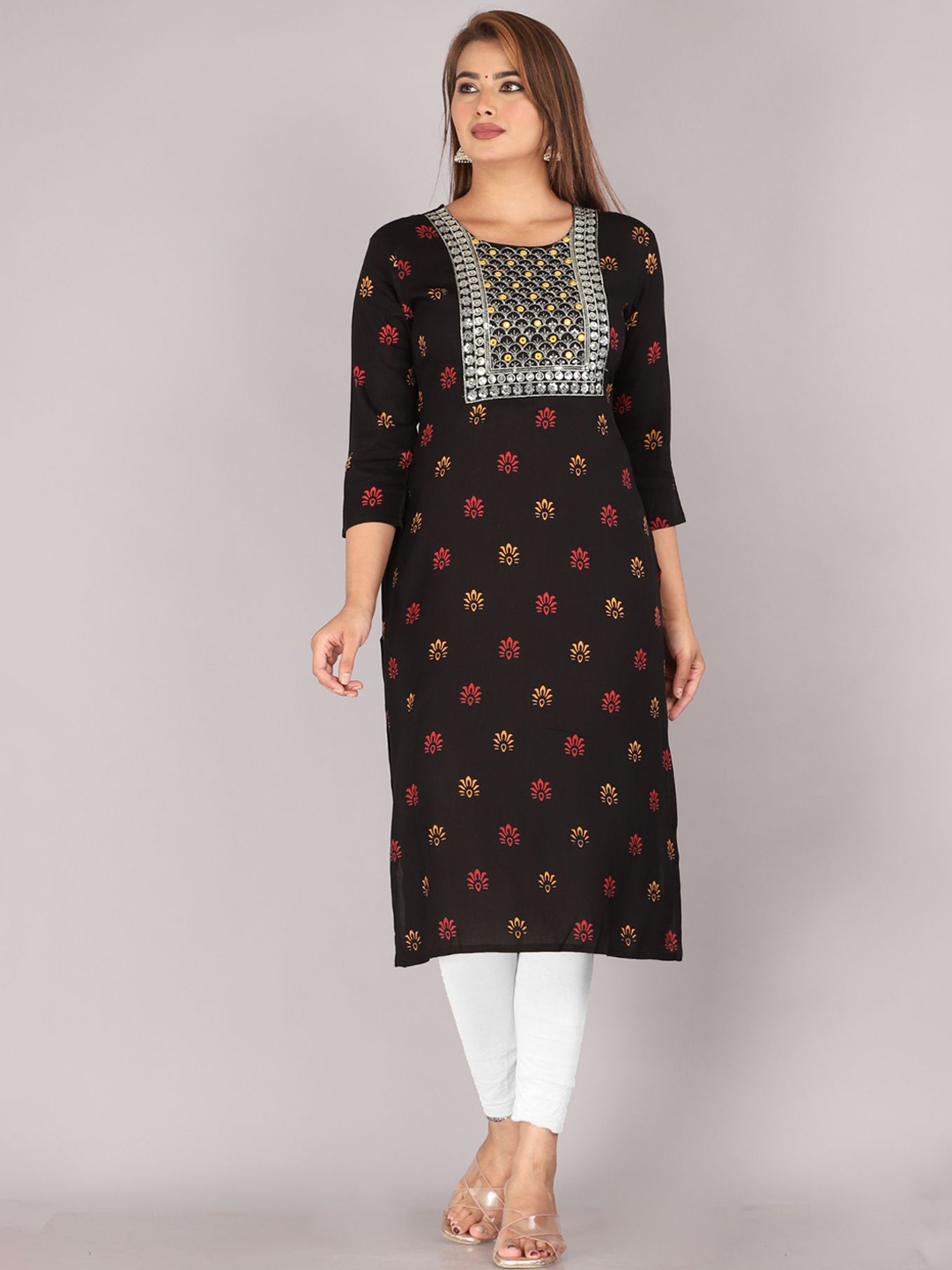 

KALINI Ethnic Motifs Printed Kurta, Black