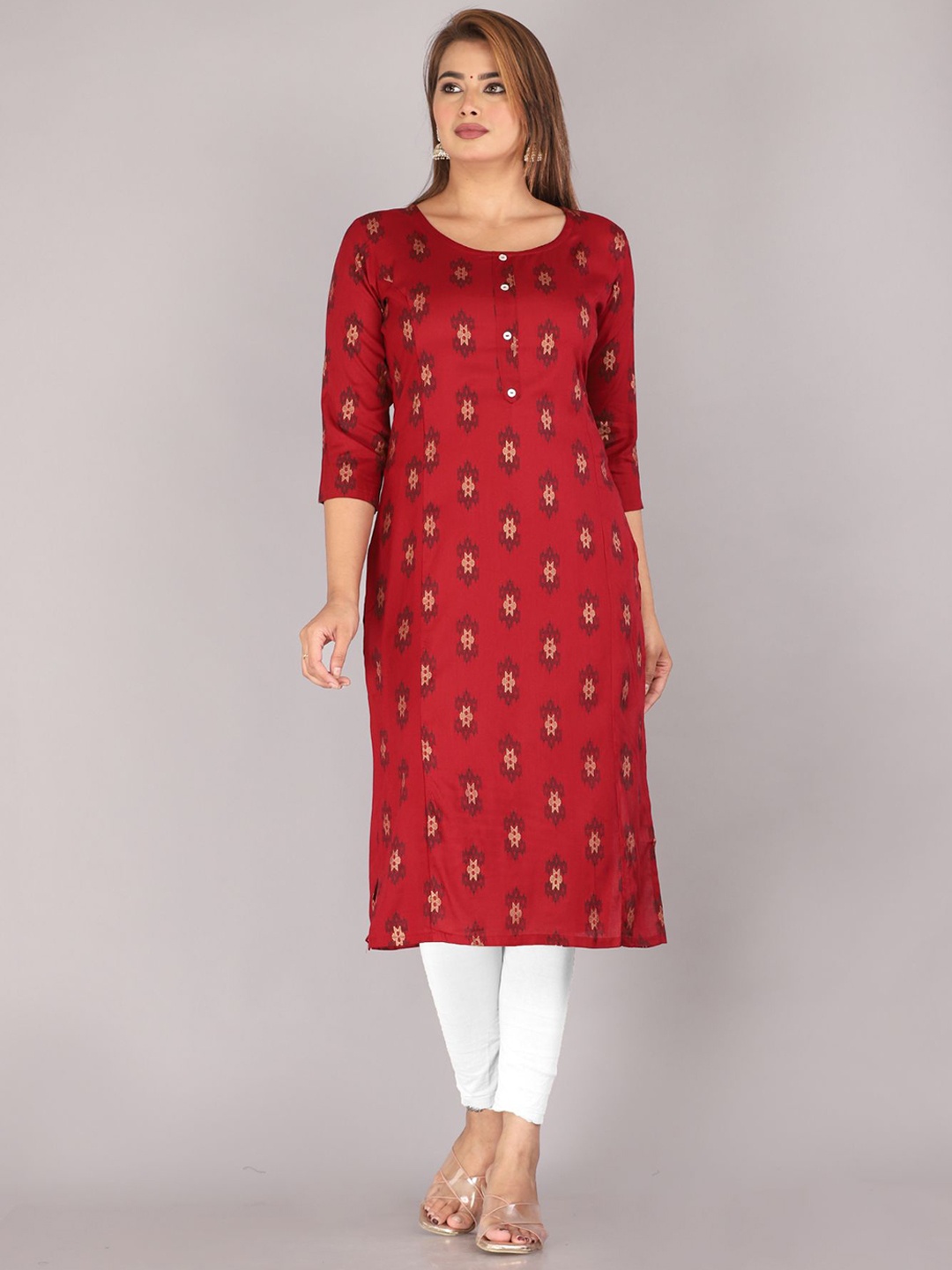 

KALINI Geometric Printed Straight Kurta, Red