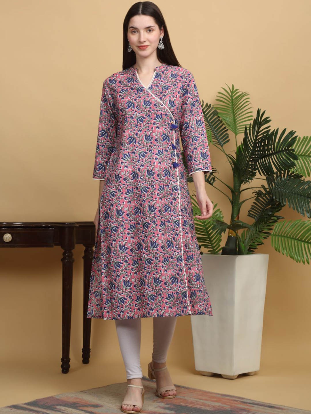 

KALINI Floral Printed Angrakha Kurta, Pink