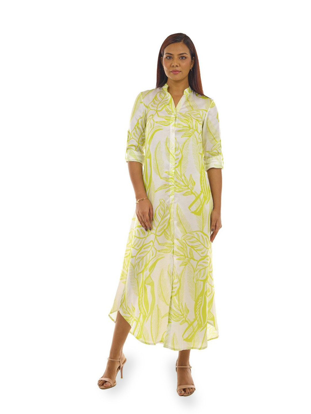 

LUXERAA Satin A-Line Midi Dress, Lime green