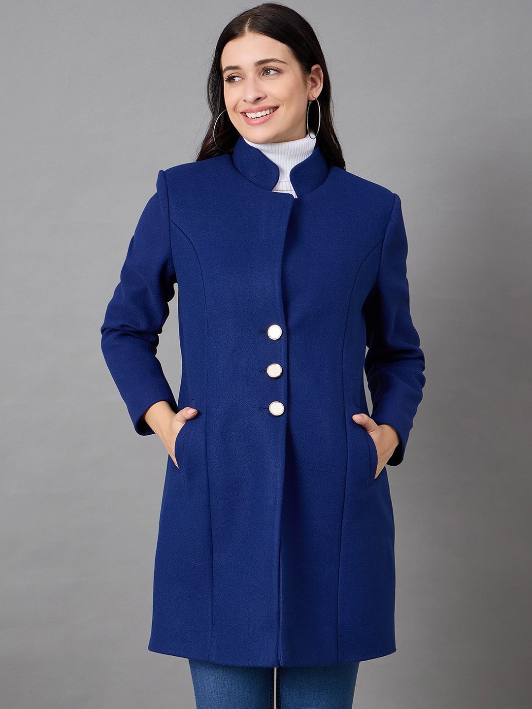 

Club York Single-Breasted Long Overcoat, Navy blue
