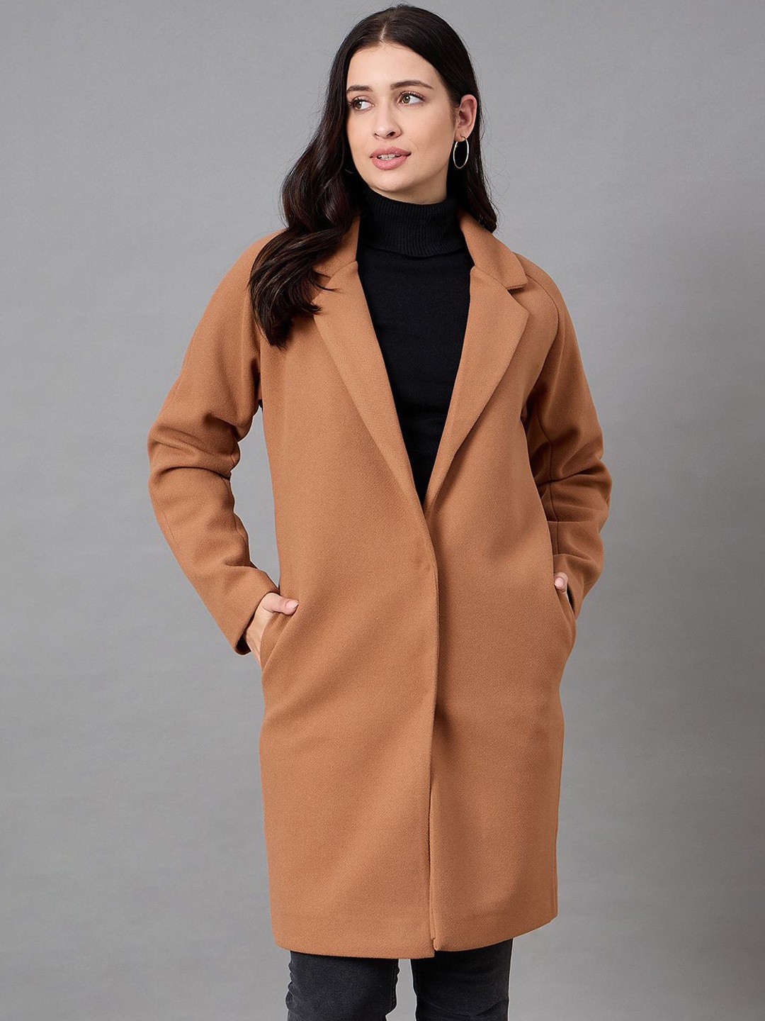 

Club York Single-Breasted Long Overcoat, Brown