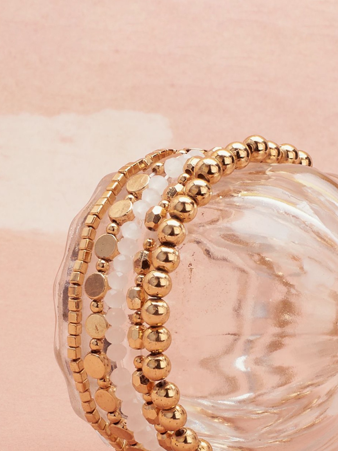

SALTY Women Set Of 5 Beaded Elasticated Bracelets, Gold