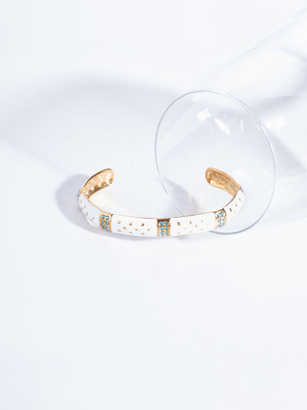 

SALTY Women Stainless Steel Stone Studded Opulent Gold Cuff Accents Bracelet