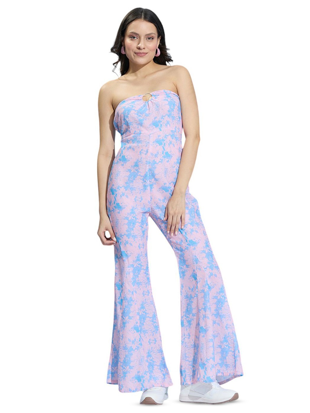 

HERE&NOW Strapless Printed Basic Jumpsuit, Pink