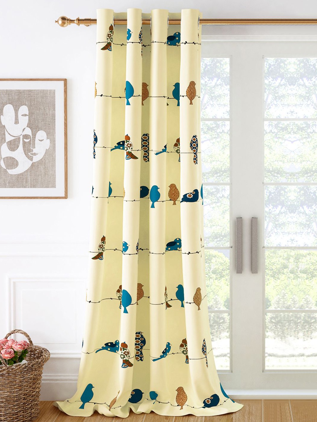 

Story@home Yellow & Blue Quirky Printed Cotton Room Darkening Door Curtain