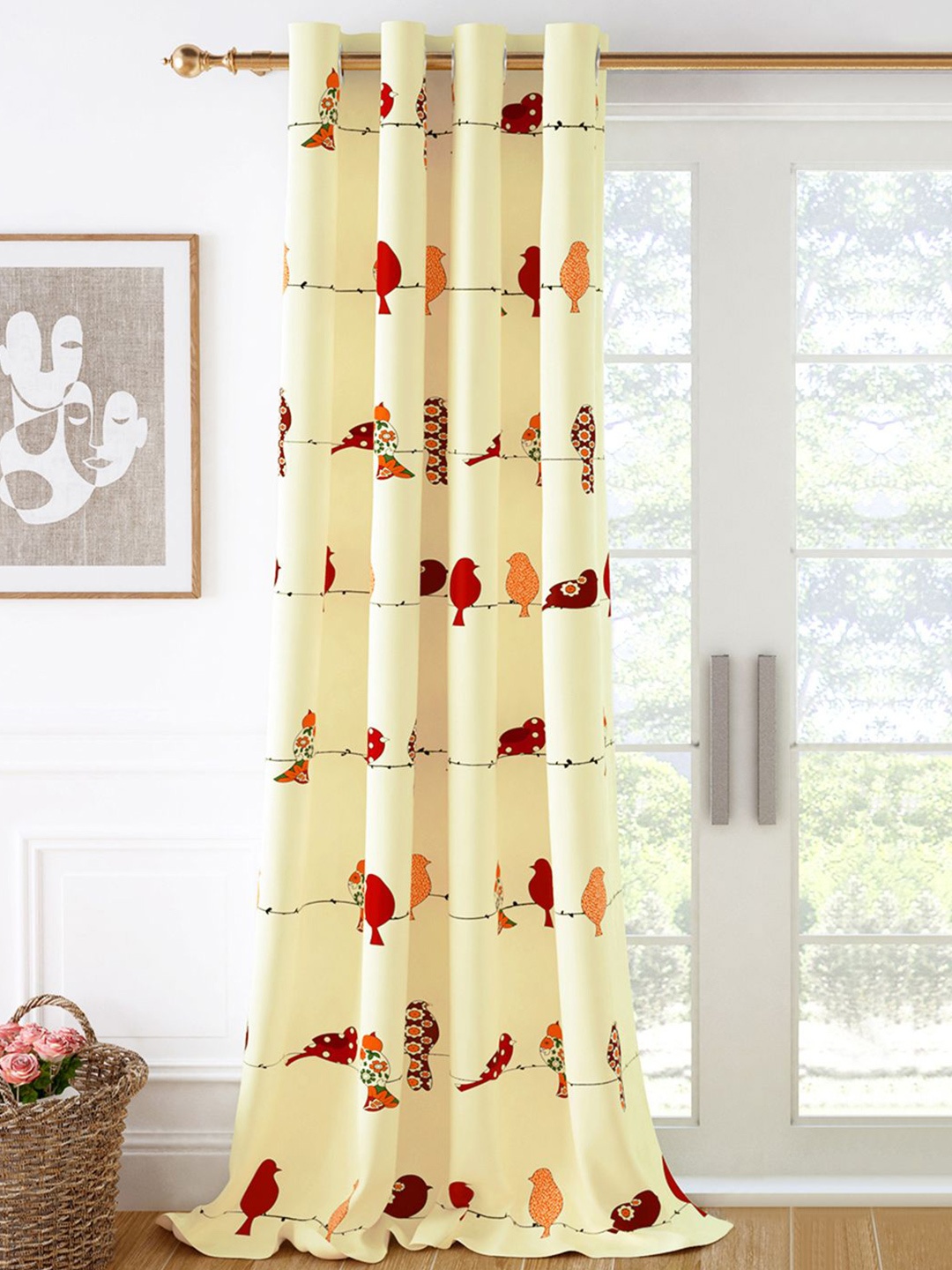 

Story@home Yellow & Orange Abstract Room Darkening Cotton Long Door Curtain